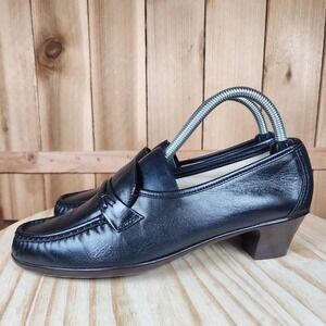 SAS Shoes Womens Size 8.5‎ Black Leather Loafers Heels Comfort Walking USA
